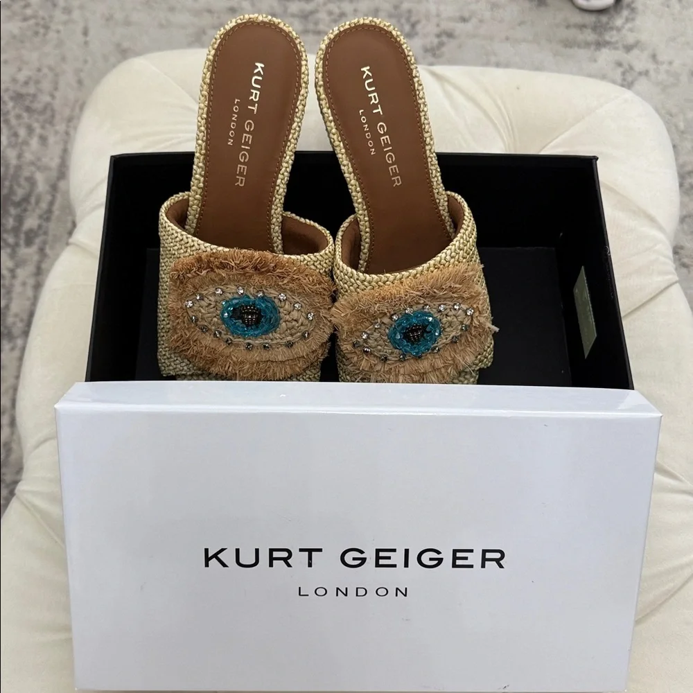 Kurt Geiger NWT Olive & Beige Block Heel Women’s Occasion Shoes Size 8 - Picture 12 of 14